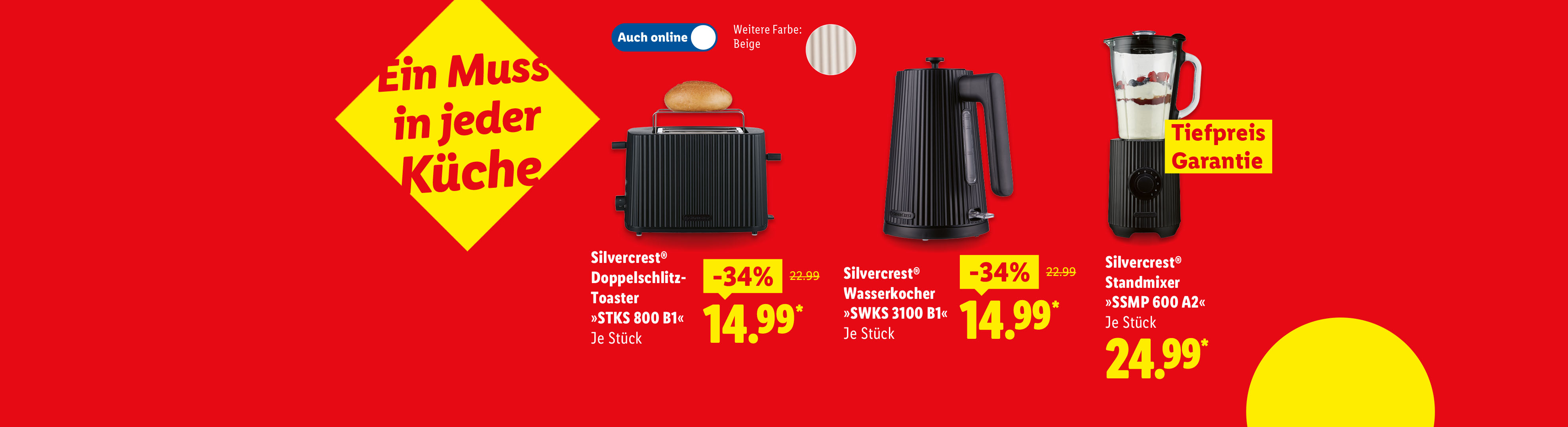 Silvercrest® Doppelschlitz-Toaster »STKS 800 B1« und  Wasserkocher »SWKS 3100 B1«, je Stück -34 % günstiger auch online für 14.99€*. Standmixer »SSMP 600 A2«, je Stück für 24.99€*.