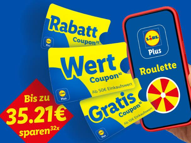 Mit dem Lidl Plus Roulette bis zu 35.21€ sparen(32x)