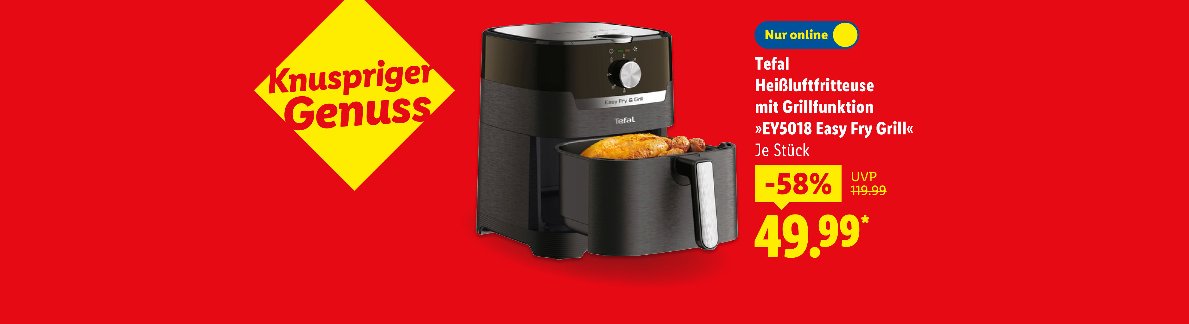 Tefal Heißluftfritteuse mit Grillfunktion »EY5018 Easy Fry Grill«, je Stück -58% günstiger nur online für 49.99€*.