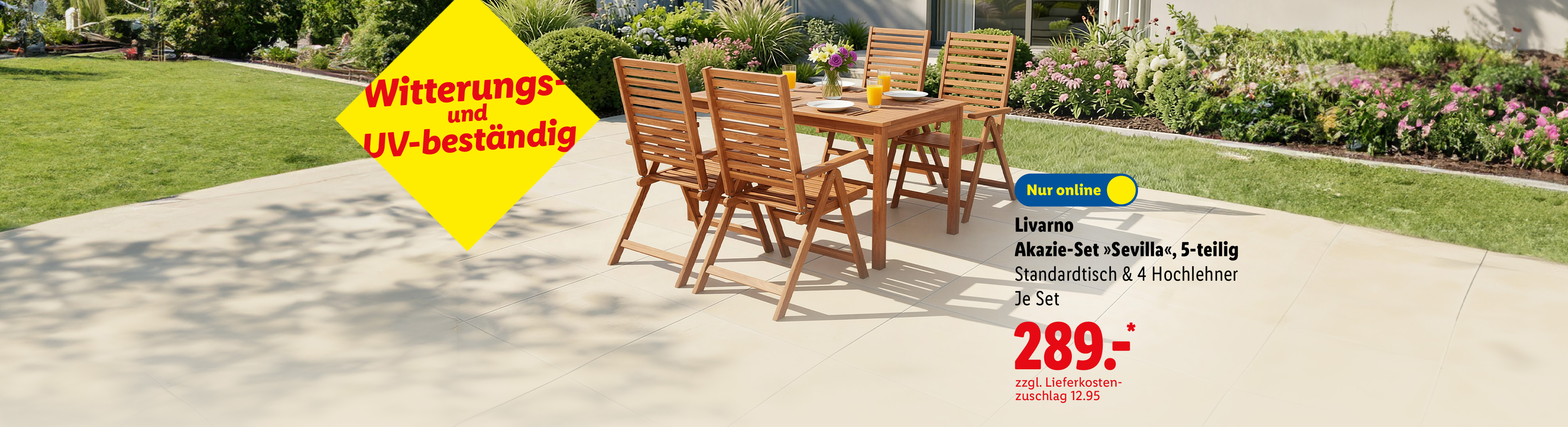 Livarno Akazie-Set »Sevilla«, 5-teilig - Standardtisch & 4 Hochlehner, je Stück nur online für 289.00€*