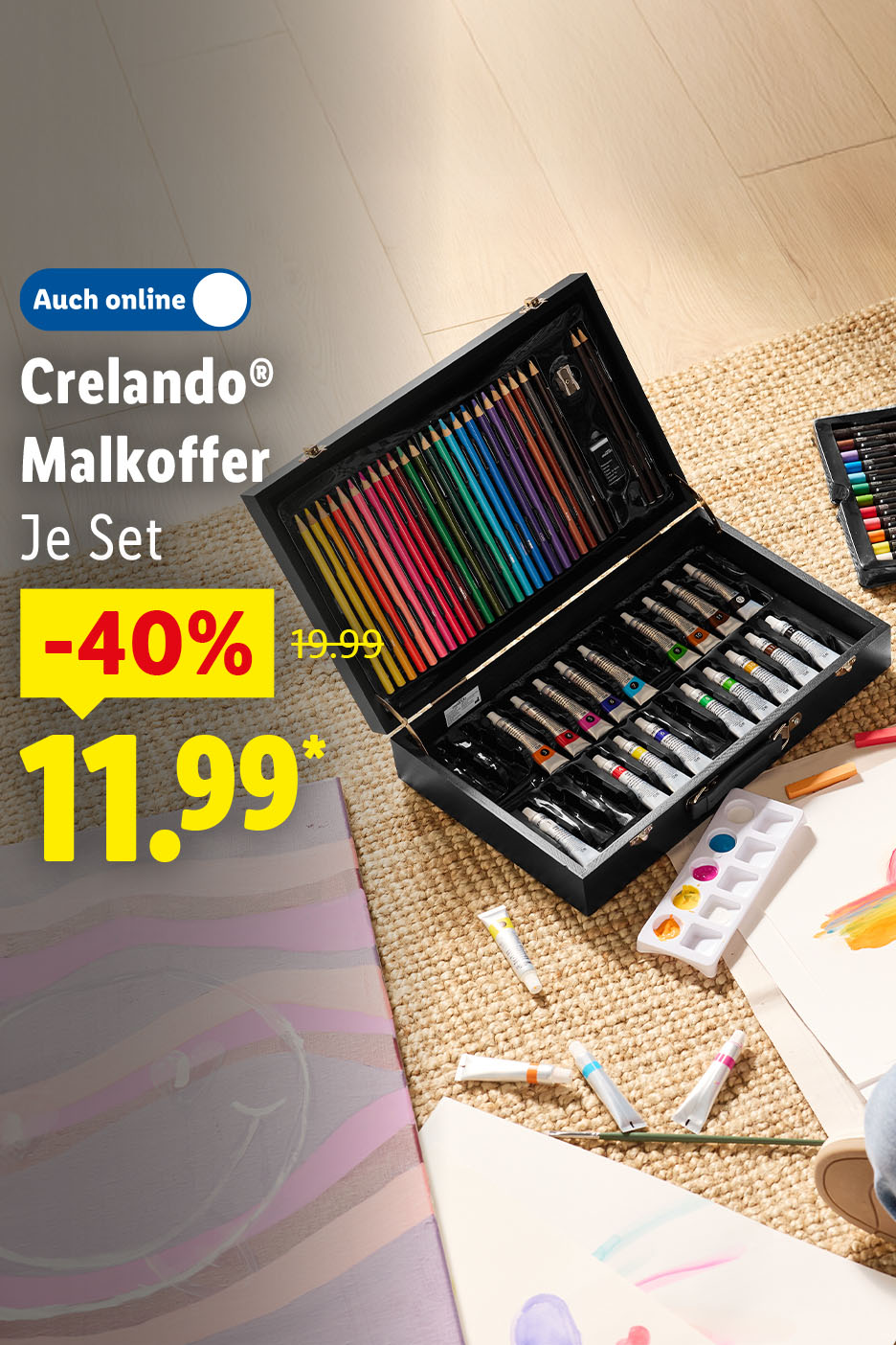 Crelando® Malkoffer, je Set auch online -40% für 11.99 €*.