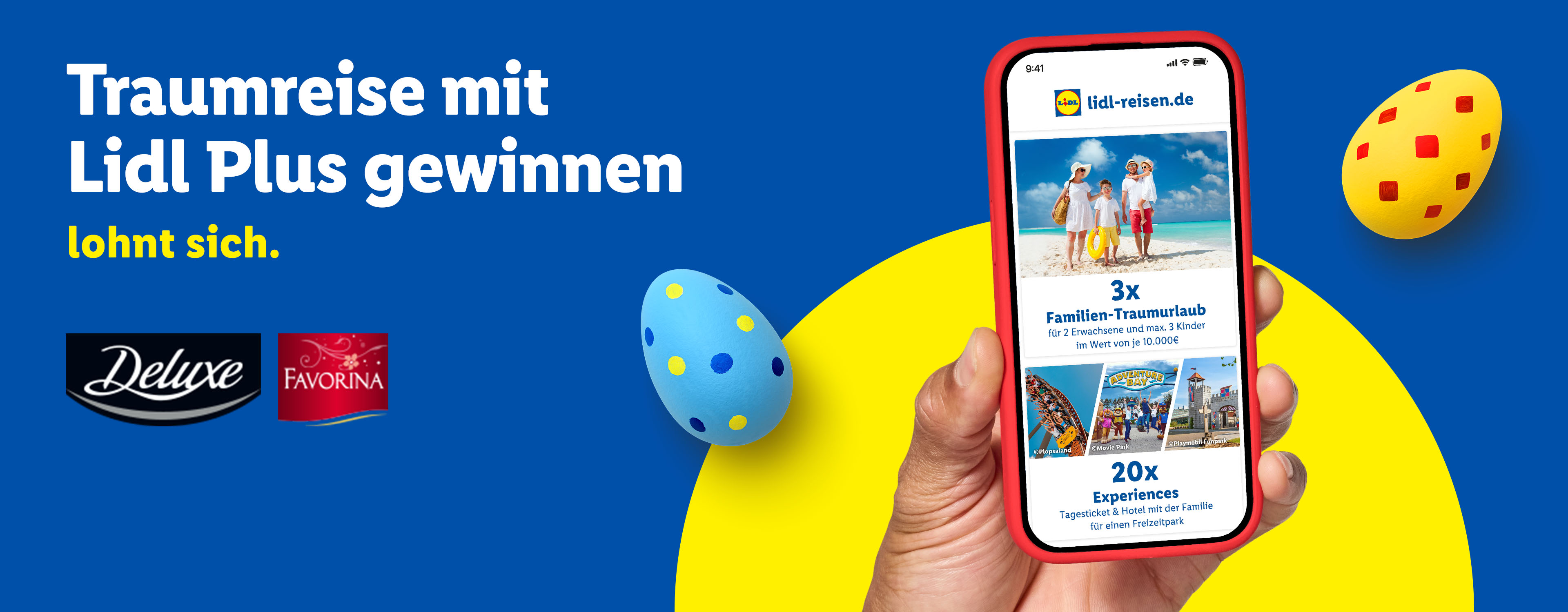 Gewinnen Sie Traumreisen und Erlebnisse mit Lidl Plus, inklusive Familienurlaub und Freizeitpark-Tickets.