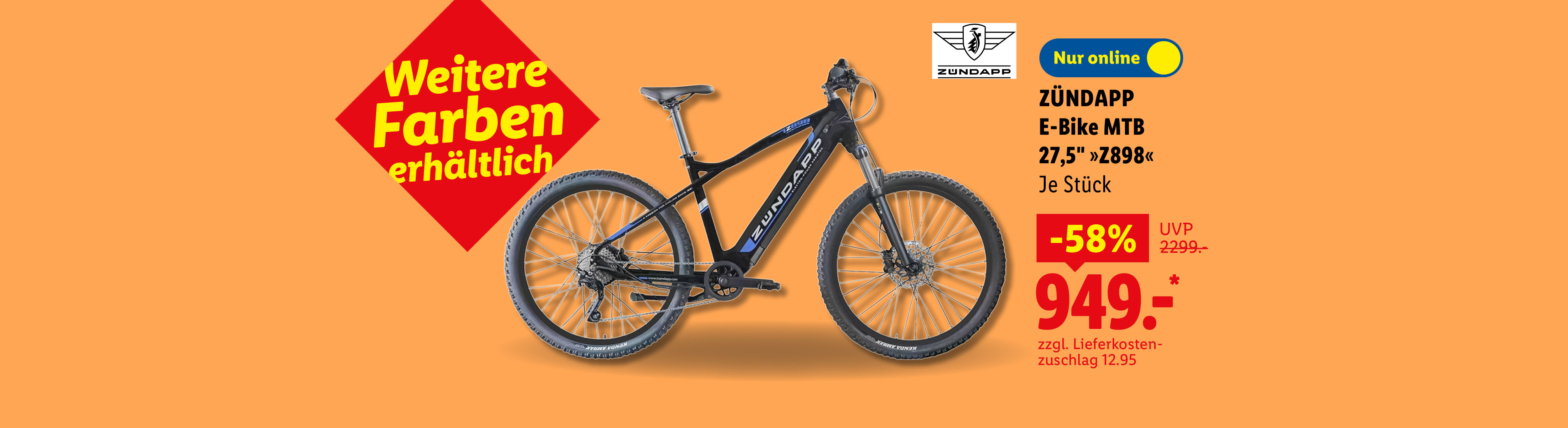 ZÜNDAPP E-Bike MTB 27,5" »Z898«, weitere Farben erhältlich, zzgl. Lieferkostenzuschlag 12.95, je Stück -58% nur online für 949.- €*.