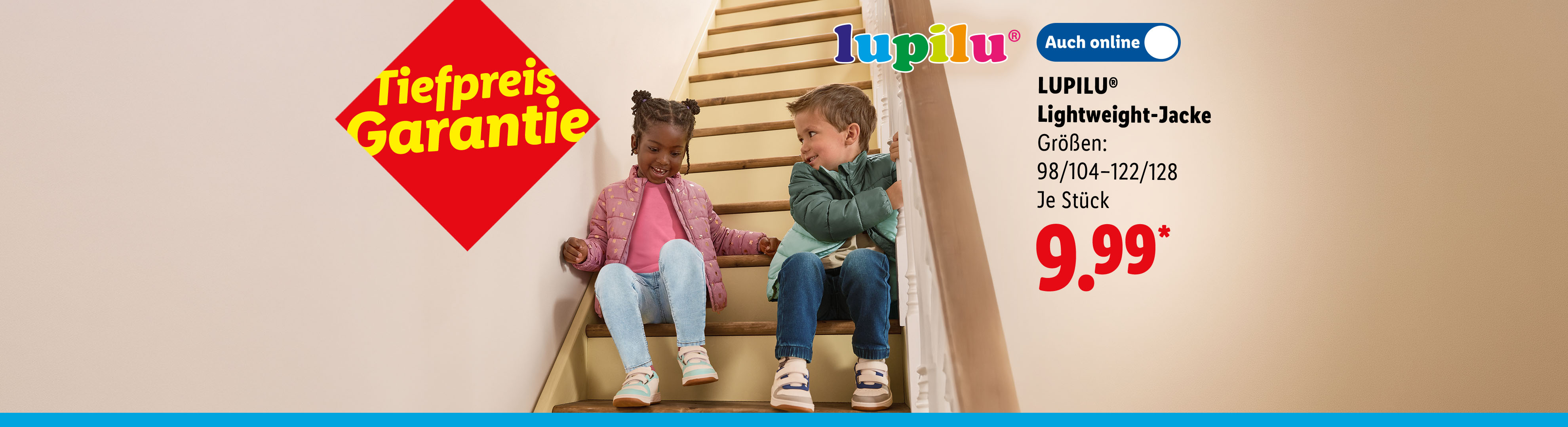 Tiefpreis-Garantie: LUPILU® Lightweight-Jacke, Größen: 98/104-122/128, je Stück auch online für 9.99 €*.