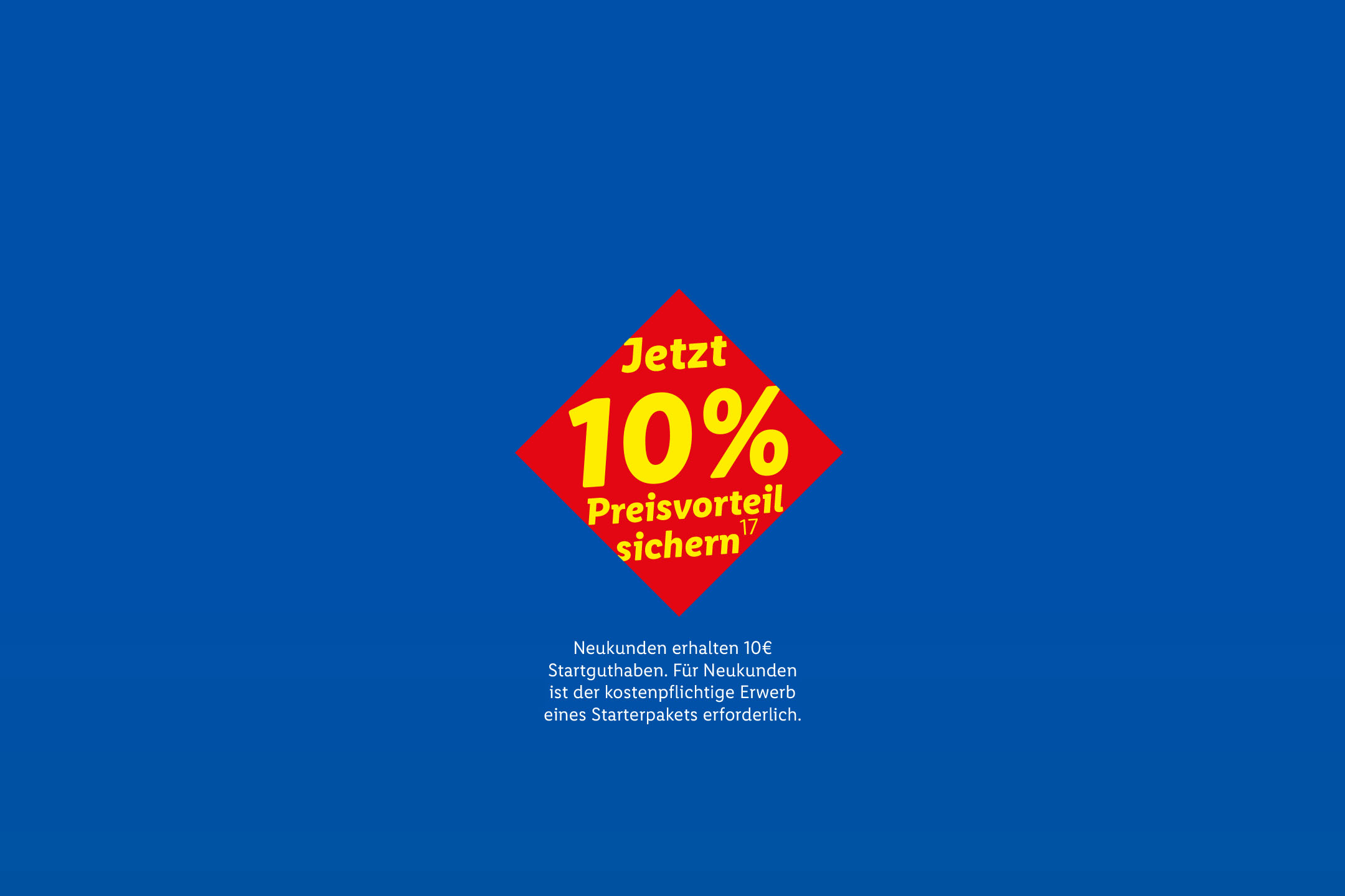 Rotes Preisschild mit 10% Preisvorteil und Hinweis auf Startguthaben für Neukunden.
