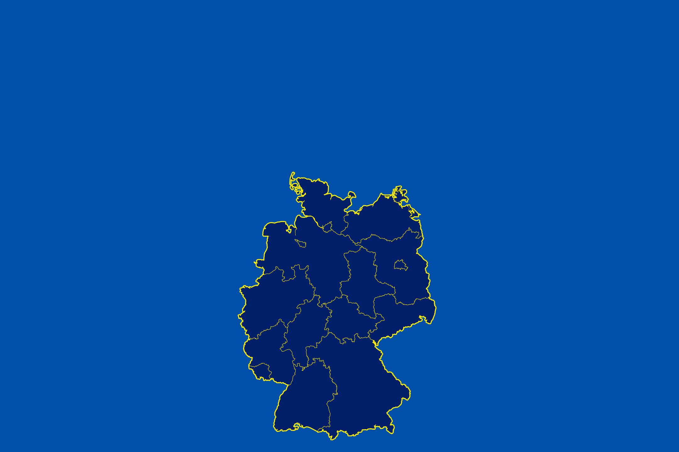 Eine Karte von Germanland mit seinen Bundesländern auf blauem Hintergrund.