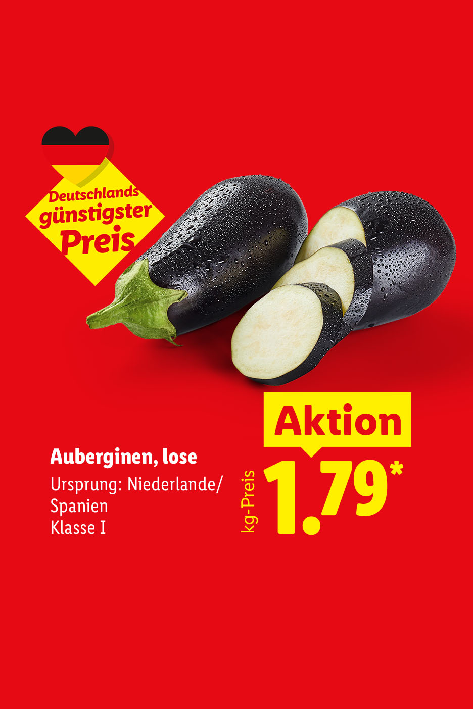Deutschlands günstigster Preis – Auberginen, lose, Ursprung: Niederlande/Spanien, Klasse I, kg-Preis für nur 1.79€*