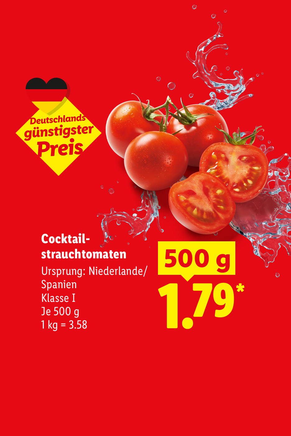 Cocktailstrauchtomaten, Ursprung: Niederlande/Spanien, Klasse I, je 500 g (1 kg = 3.58€) für 1.79 €*