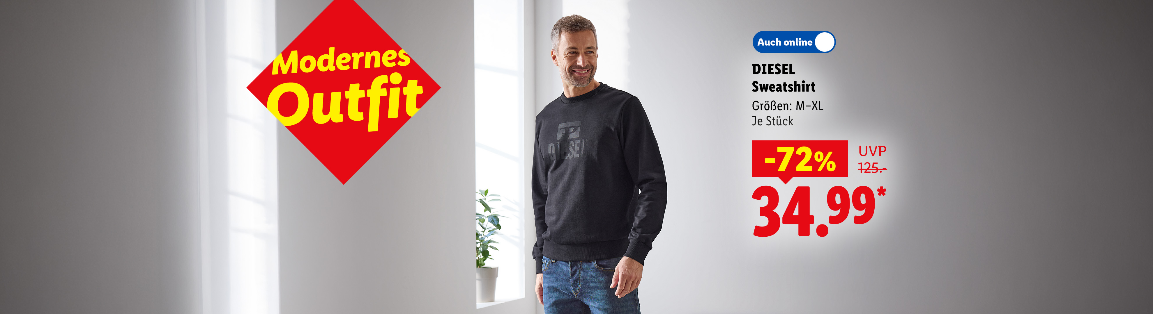 Modernes Outfit: DIESEL Sweatshirt, Größen M-XL, je Stück -72% günstiger, auch online für 34.99 €*.