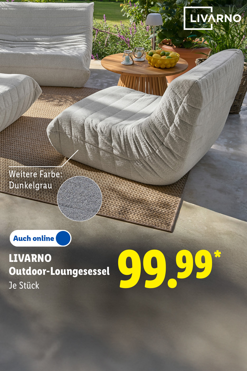 LIVARNO Outdoor-Loungesessel, weitere Farbe: Dunkelgrau, je Stück auch online für 99.99 €*.
