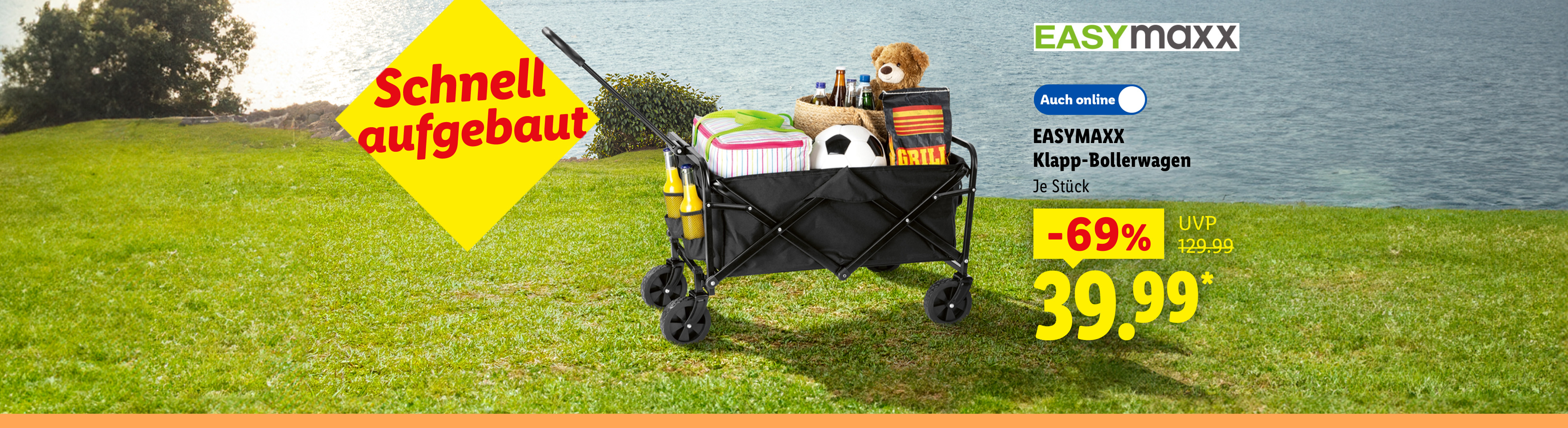 Schnell aufgebaut: EASYMAXX Klapp-Bollerwagen, z.B. schwarzer Bollerwagen mit Beladung, je Stück -69% günstiger, Auch online für 39.99 €*.