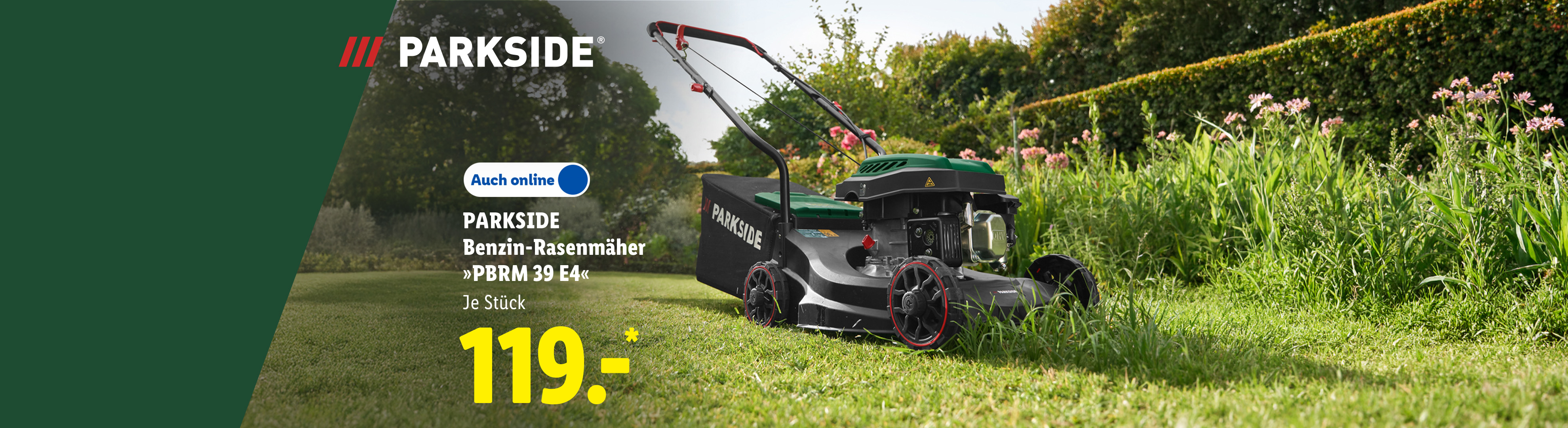 4-Takt-Benzin-Motor: PARKSIDE Benzin-Rasenmäher »PBRM 39 E4«, Je Stück Auch online für 119.00 €*.