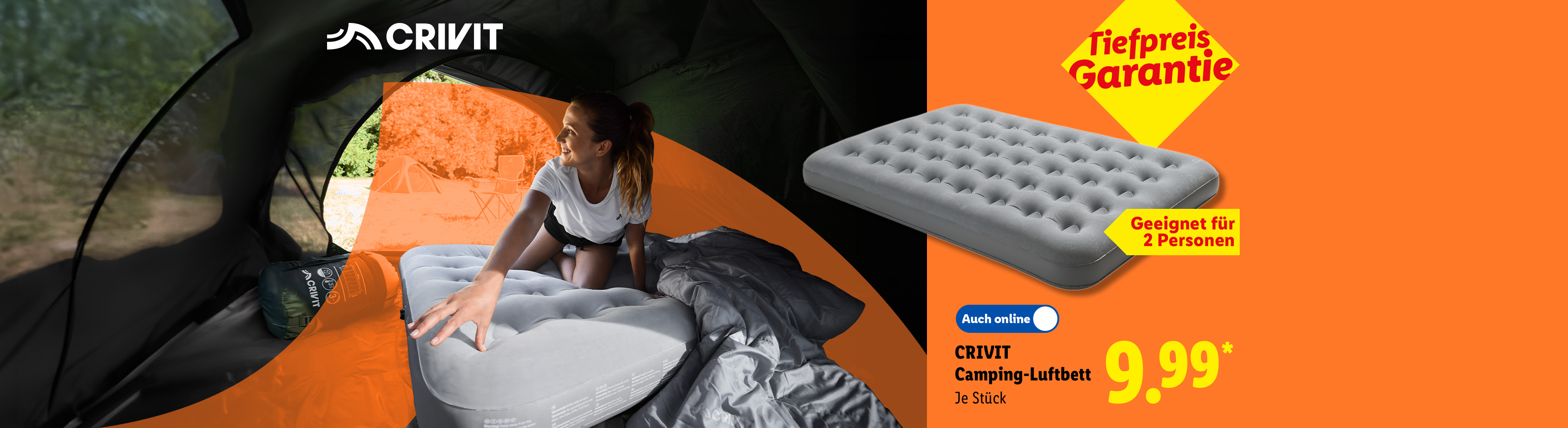 Tiefpreis Garantie: CRIVIT Camping-Luftbett, grau, je Stück, auch online für 9.99 €*.