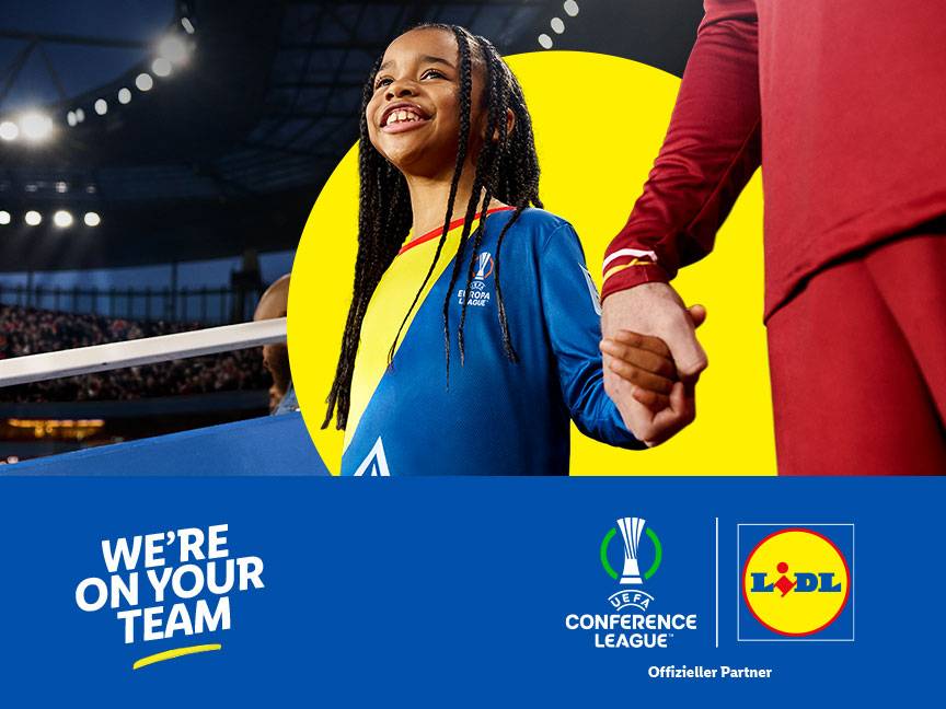 We're on your team. Lidl ist offizieller Partner der UEFA Conference League.