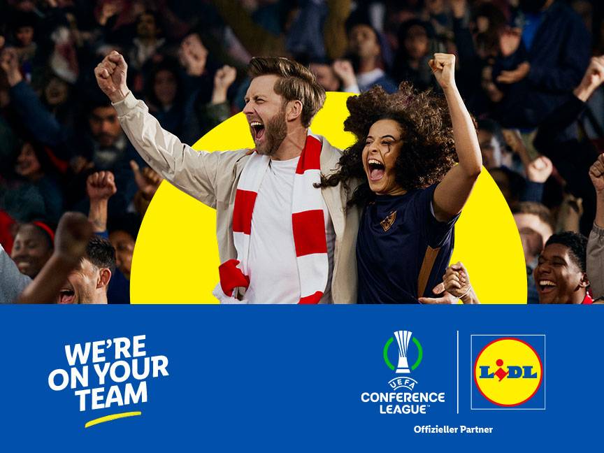We're on your team. Lidl ist offizieller Partner der UEFA Conference League.