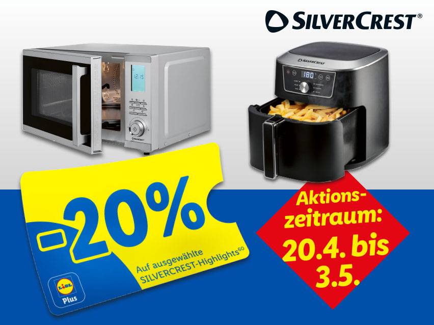 Spare -20% auf ausgewählte SILVERCREST-Highlights (60). Aktionszeitraum: 20.4. bis 3.5.