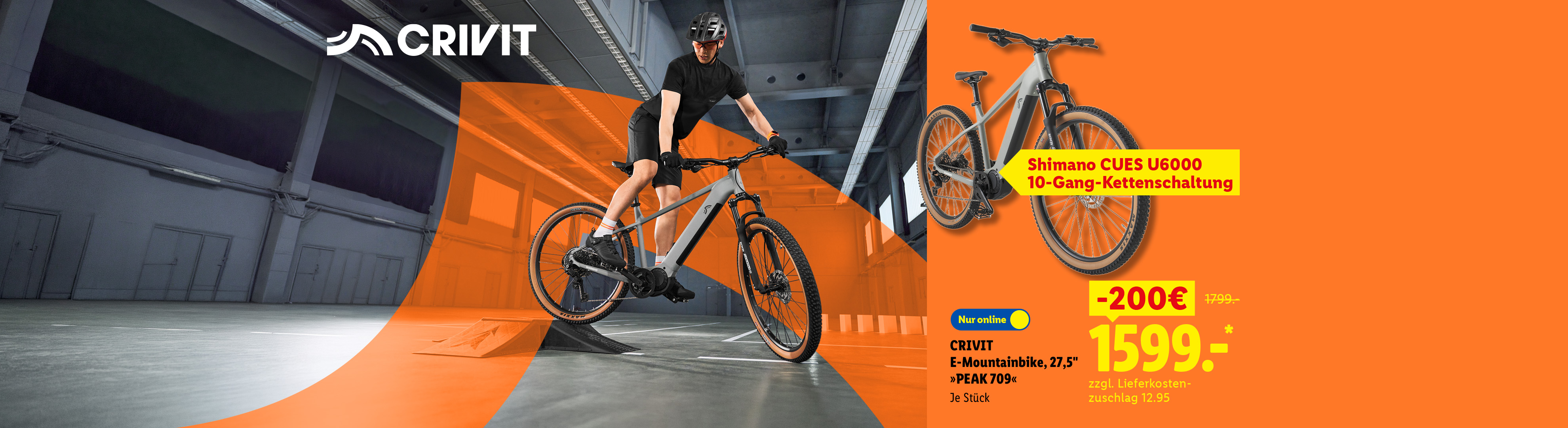 Perfekt für lange Touren: CRIVIT E-Mountainbike, 27,5" »PEAK 709«, Shimano CUES U6000 10-Gang-Kettenschaltung, je Stück 200 € günstiger, Nur online für 1599.00 €*. zzgl. Lieferkostenzuschlag 12.95.