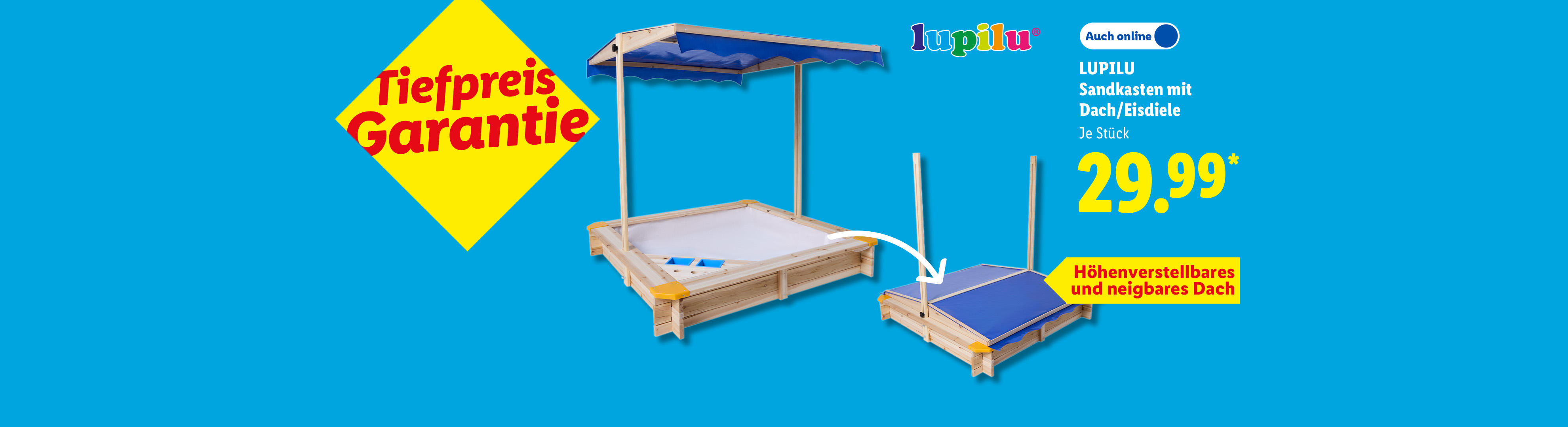 Tiefpreis Garantie: LUPILU Sandkasten mit Dach/Eisdiele, Höhenverstellbares und neigbares Dach, je Stück, Auch online für 29.99 €*.