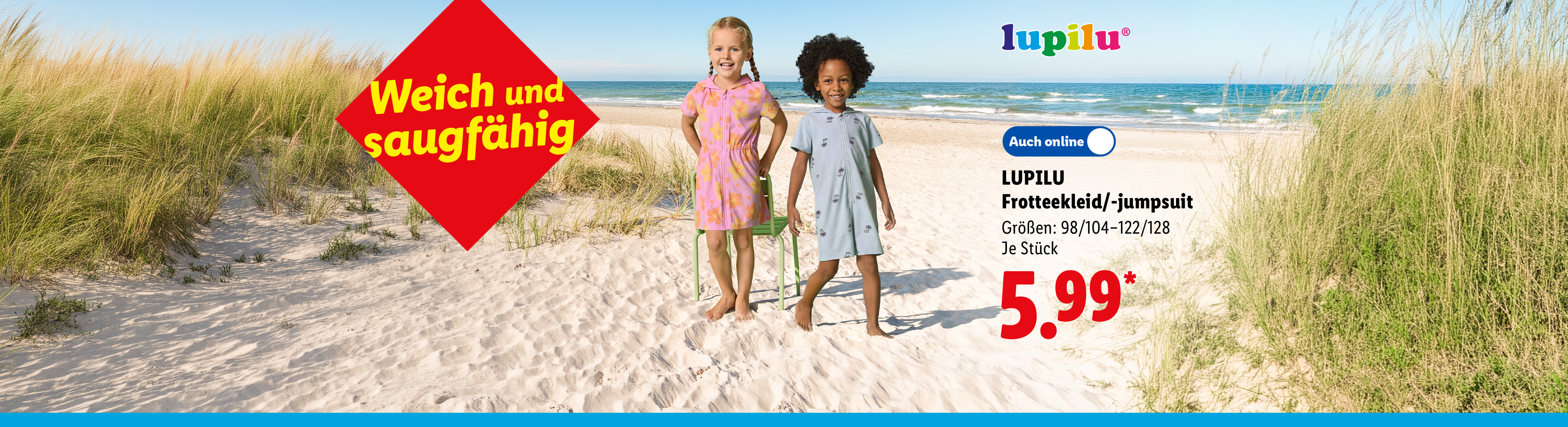 Weich und saugfähig: LUPILU Frotteekleid/-jumpsuit, Größen: 98/104-122/128, z.B. Frotteekleid mit Blumenmuster, je Stück, Auch online für 5.99 €*.