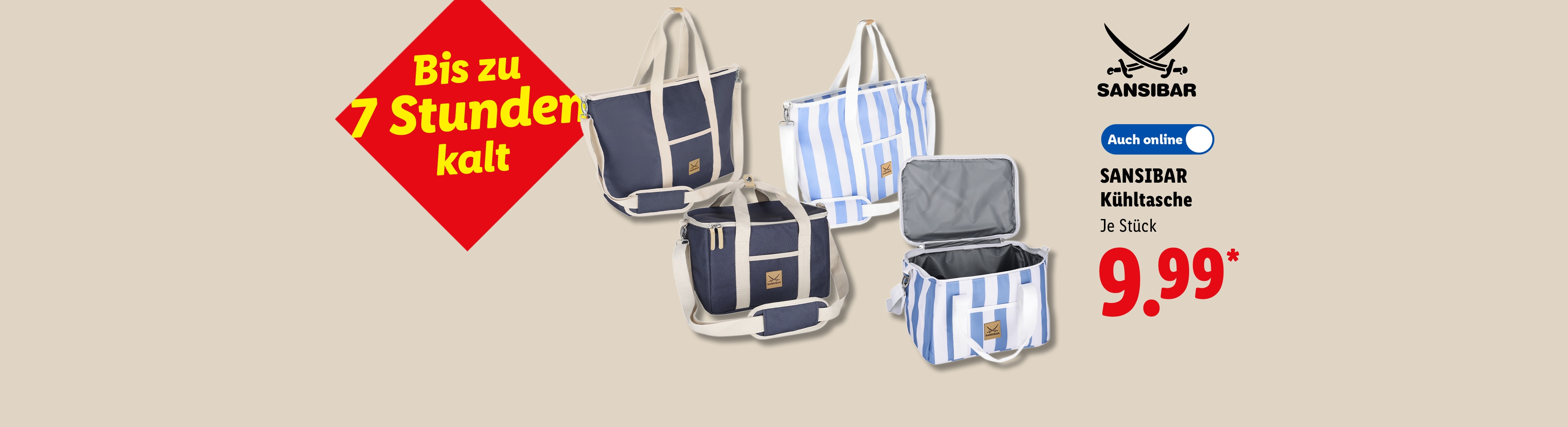 Bis zu 7 Stunden kalt: SANSIBAR Kühltasche, z.B. blau-weiß gestreifte Tasche, je Stück für 9.99 €*.