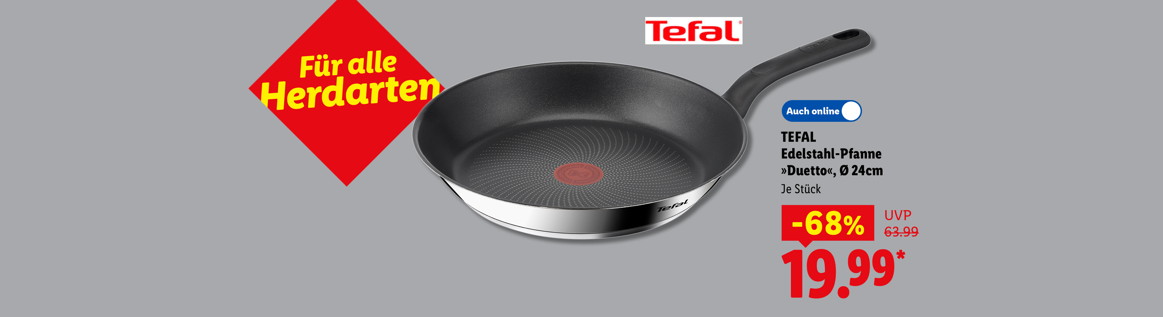 Für alle Herdarten: TEFAL Edelstahl-Pfanne »Duetto«, Ø 24cm, je Stück 68% günstiger, auch online für 19.99 €*.