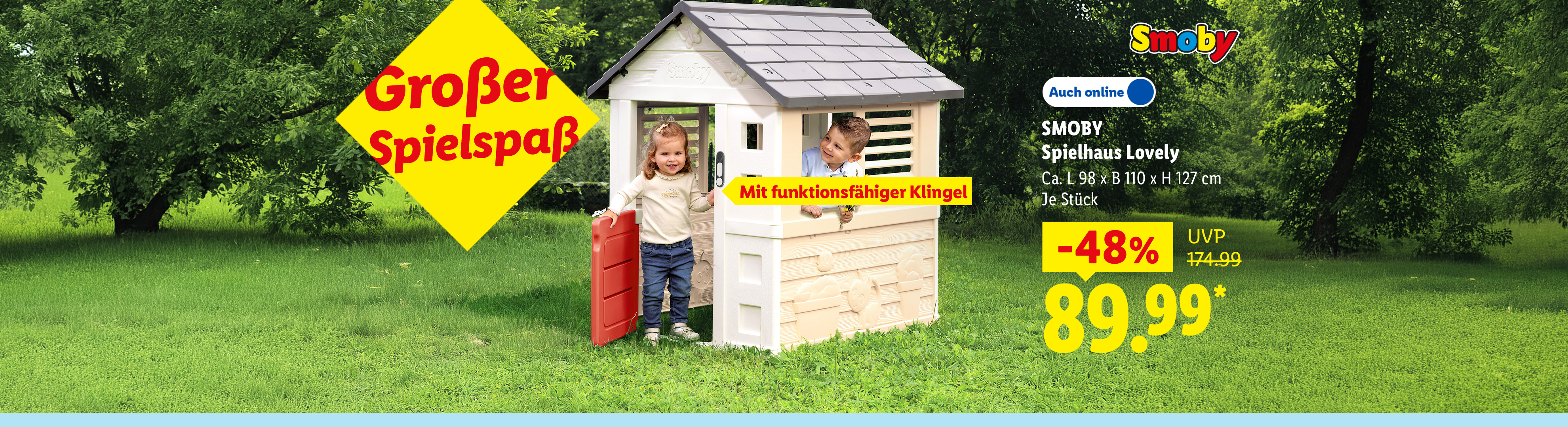 Großer Spielspaß: SMOBY Spielhaus Lovely, Mit funktionsfähiger Klingel, Ca. L 98 x B 110 x H 127 cm, auch online verfügbar, je Stück -48% günstiger, für 89.99 €*.