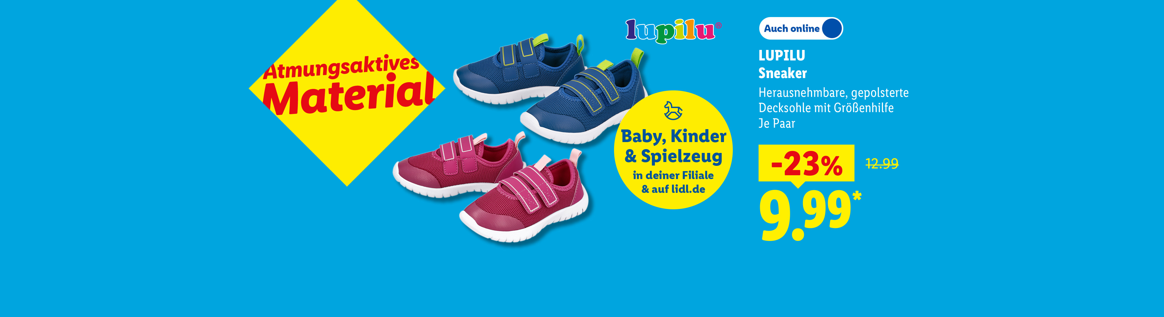Atmungsaktives Material: LUPILU Sneaker, Herausnehmbare, gepolsterte Decksohle mit Größenhilfe, je Paar -23% günstiger, Auch online für 9.99 €*.