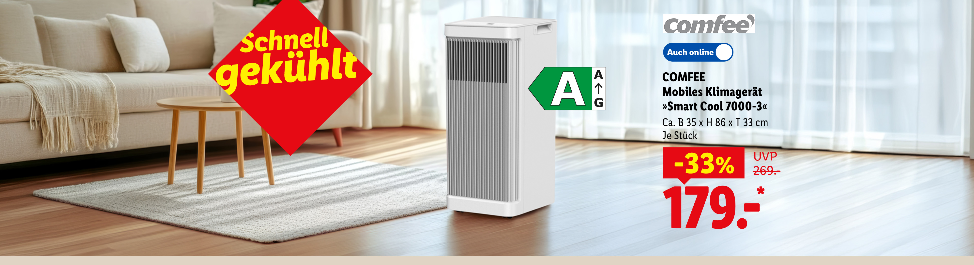 Schnell gekühlt: COMFEE Mobiles Klimagerät »Smart Cool 7000-3«, Ca. B 35 x H 86 x T 33 cm, je Stück -33% günstiger auch online für 179.00 €*. Energieeffizienz A.