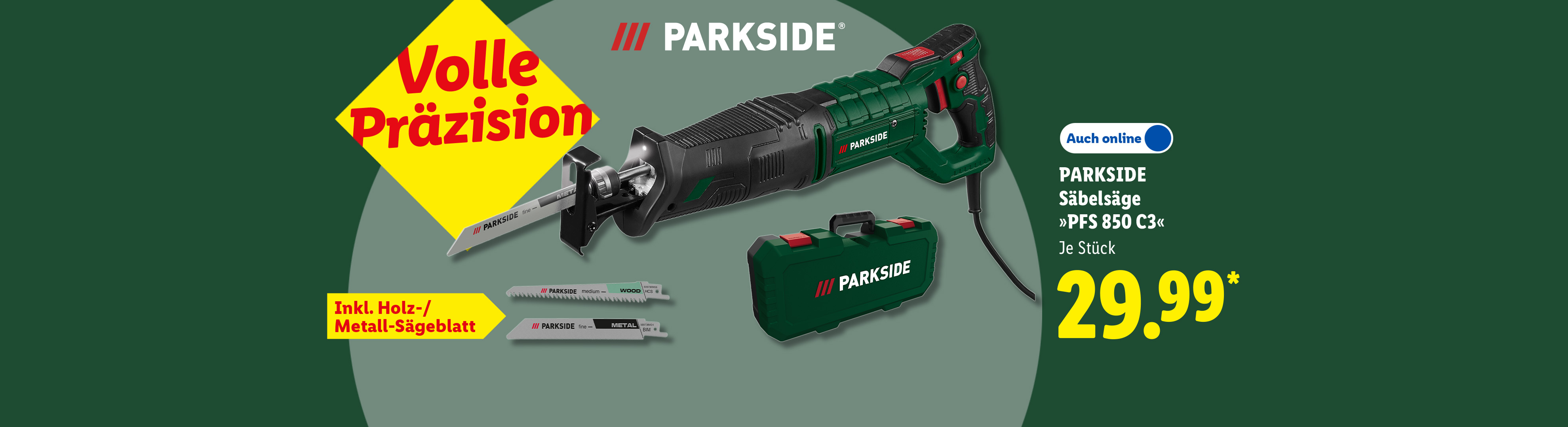 Volle Präzision: PARKSIDE Säbelsäge »PFS 850 C3«, je Stück auch online für 29.99€*.