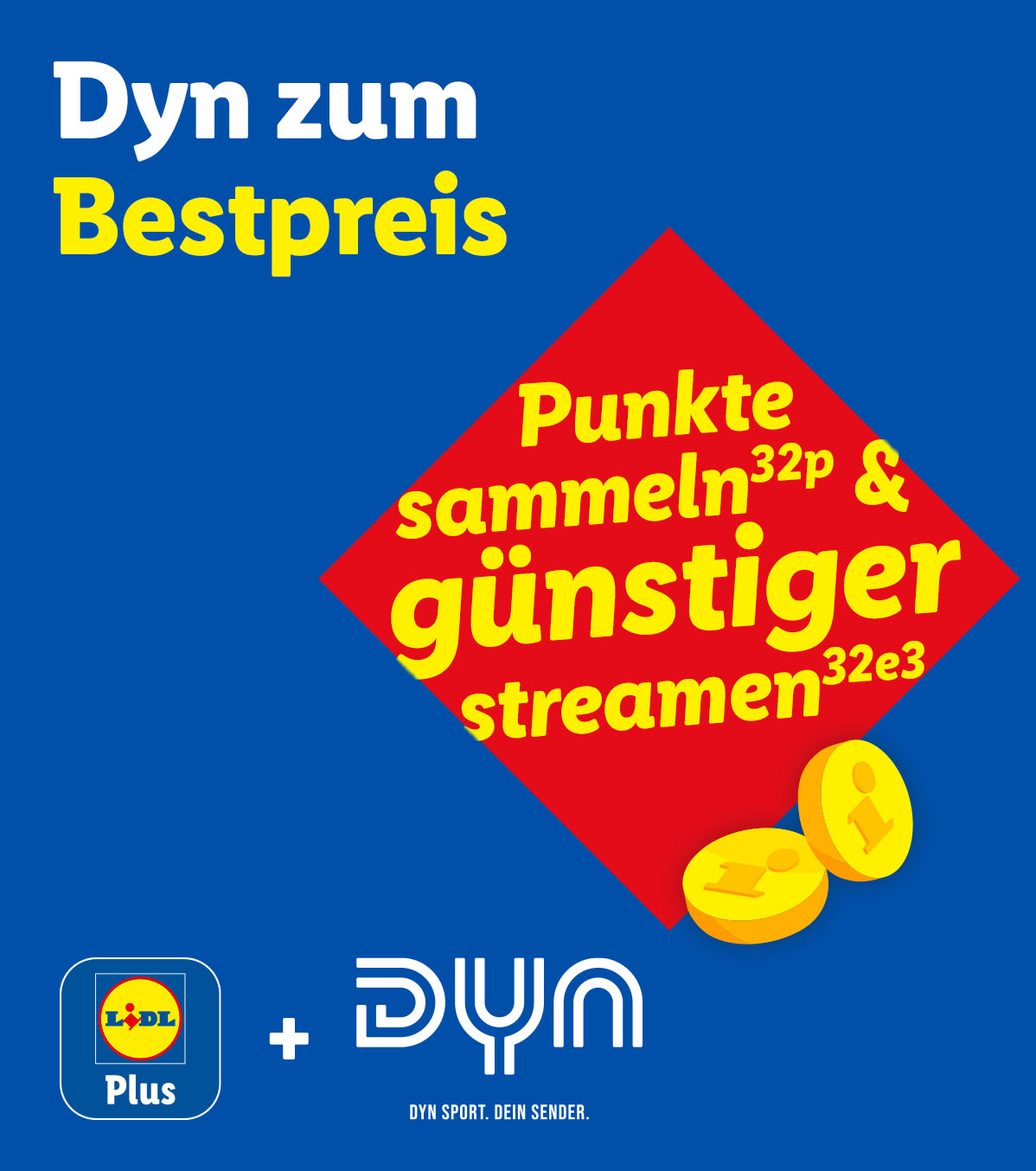 Werbebild für Sport-Streaming zum Bestpreis, mit der Möglichkeit, Punkte zu sammeln und günstiger zu streamen.