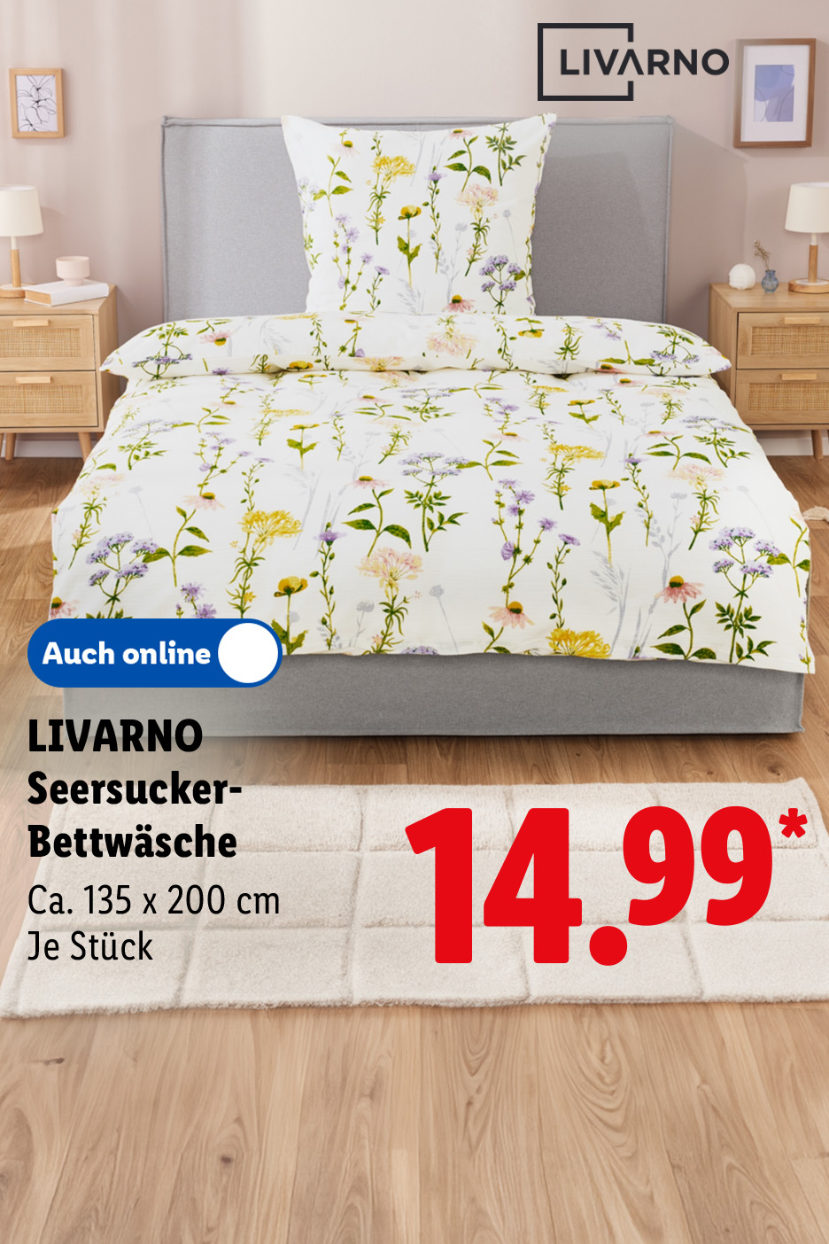 LIVARNO Seersucker-Bettwäche, Ca. 135 x 200 cm, je Stück auch online für 14.99 €*.