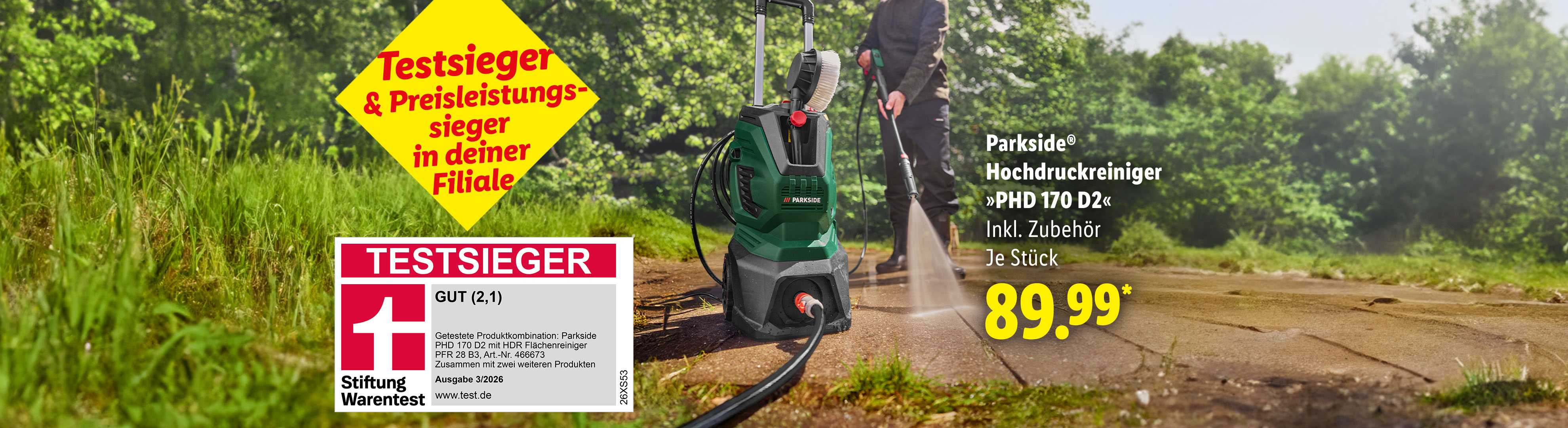 Testsieger & Preisleistungssieger: Parkside® Hochdruckreiniger »PHD 170 D2«, inkl. Zubehör, je Stück nur online für 89.99€*. Stiftung Warentest Testsieger: Gut (2,1) (26XS53)