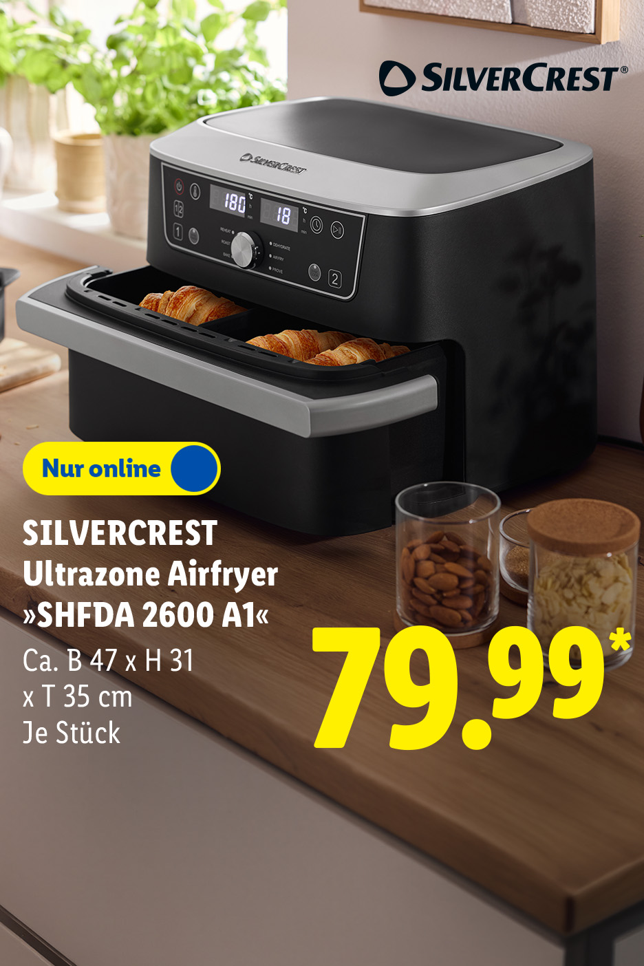 SILVERCREST Ultrazone Airfryer »SHFDA 2600 A1«, Ca. B 47 x H 31 x T 35 cm, je Stück nur online für 79.99 €*.