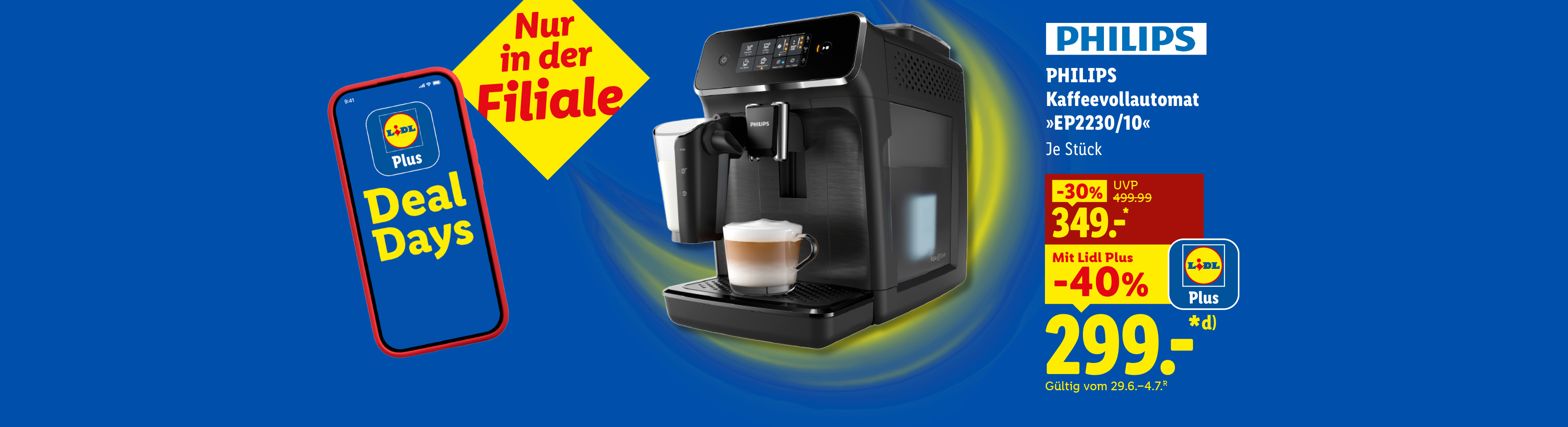 Nur in der Filiale: PHILIPS Kaffeevollautomat »EP2230/10«, je Stück Mit Lidl Plus -40% günstiger, für 299.00 €*