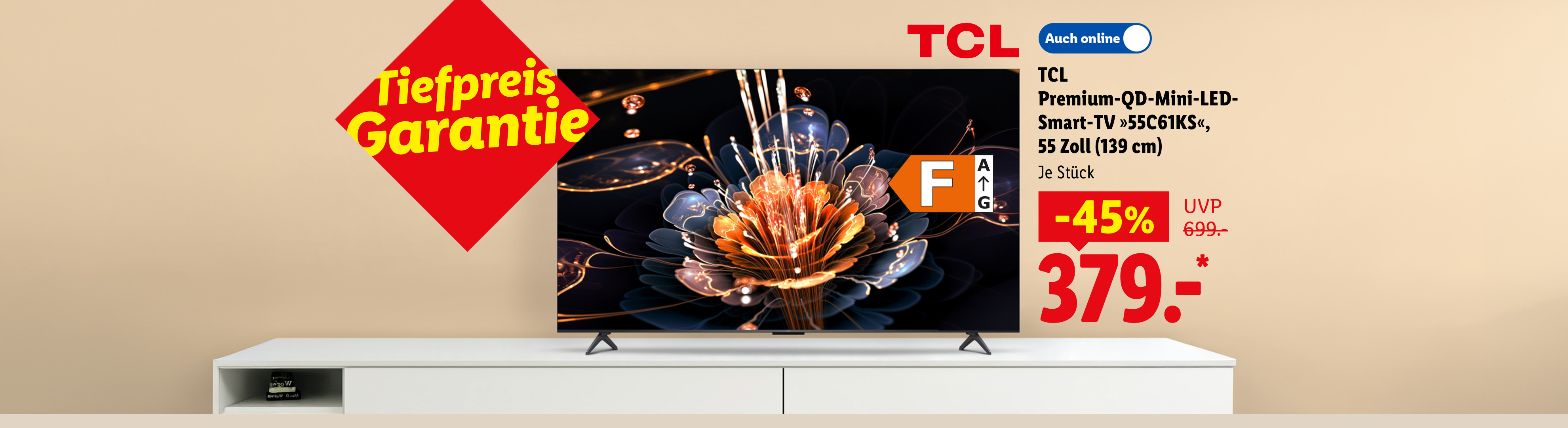 Tiefpreis Garantie: TCL Premium-QD-Mini-LED-Smart-TV »55C61KS«, 55 Zoll (139 cm), je Stück -45% günstiger, auch online für 379.- €*.