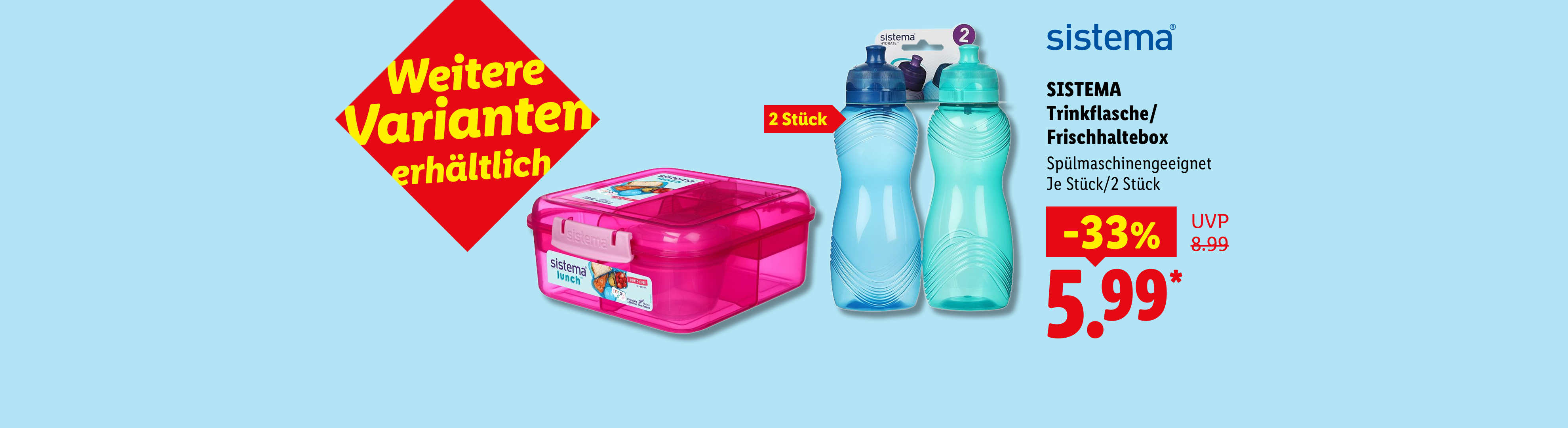 Weitere Varianten erhältlich: SISTEMA Trinkflasche/Frischhaltebox, Spülmaschinengeeignet, je Stück/2 Stück -33% günstiger für 5.99 €*.