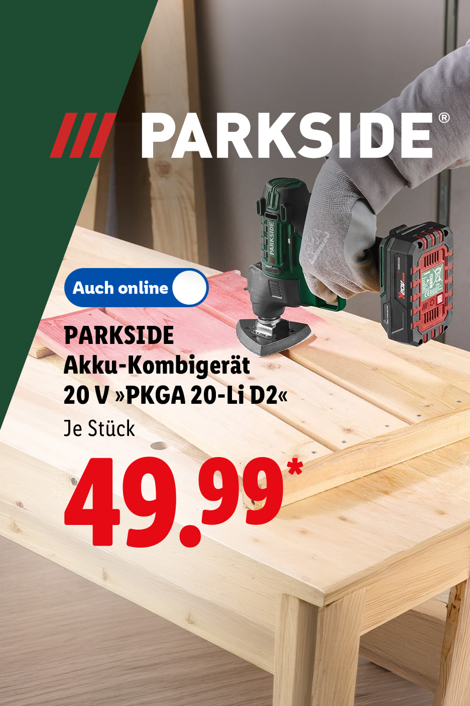 PARKSIDE Akku-Kombigerät 20 V »PKGA 20-Li D2«, Je Stück auch online für 49.99 €*.