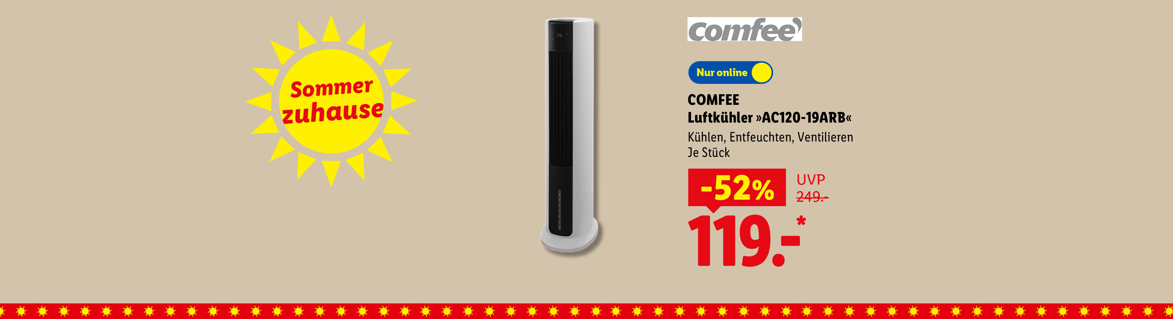3-in-1: kühlen, entfeuchten, ventilieren, COMFEE Luftkühler »AC120-19ARB«, je Stück -52% günstiger nur online für 119.- €*. 