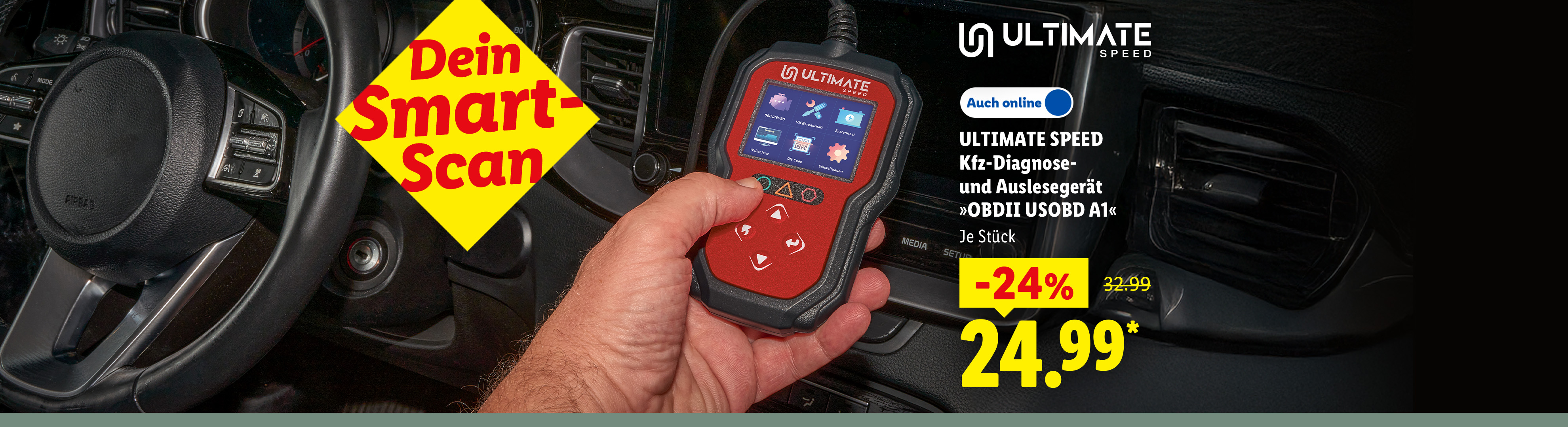 Dein Smart-Scan: ULTIMATE SPEED Kfz-Diagnose- und Auslesegerät »OBDII USOBD A1«, je Stück -24% günstiger, Auch online für 24.99 €*.