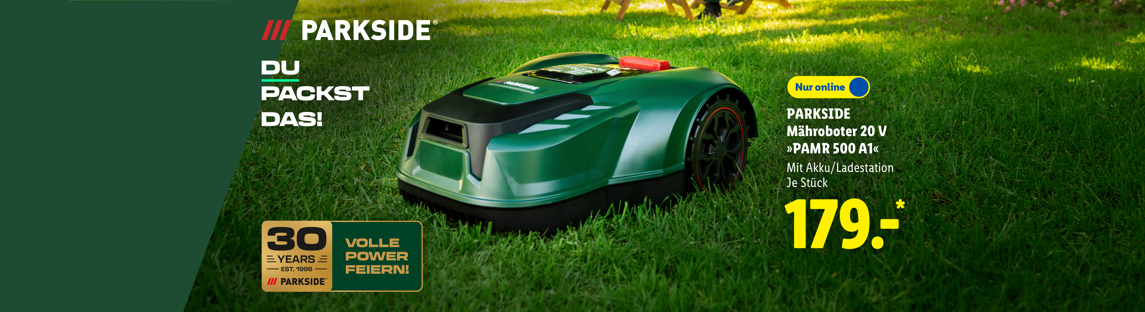 PARKSIDE Mähroboter 20 V »PAMR 500 A1«, Mit Akku/Ladestation, je Stück Nur online für 179.00 €*.