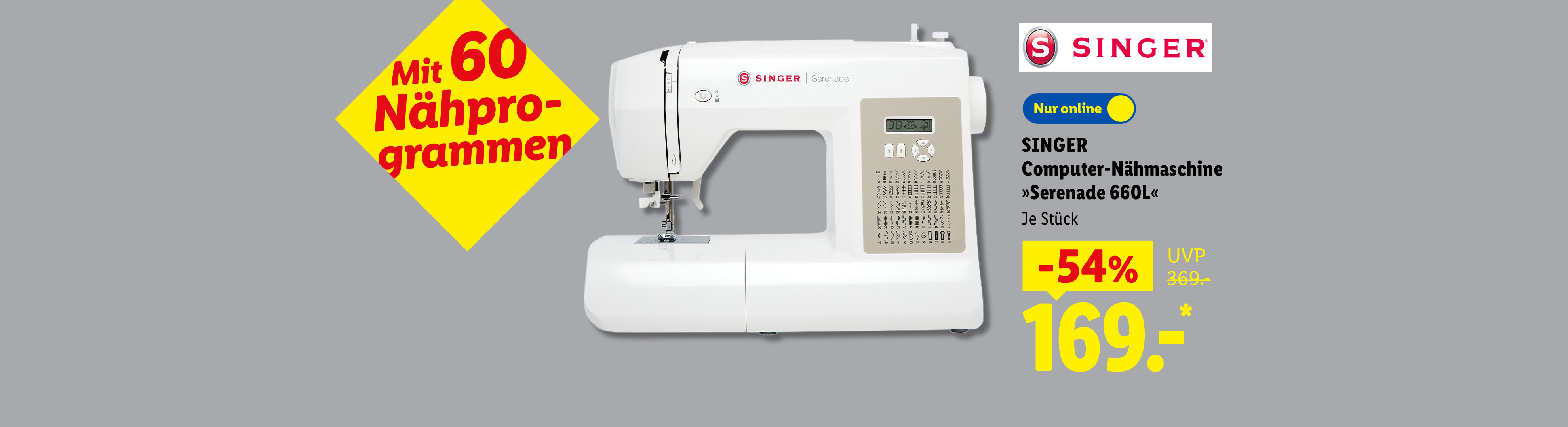 Mit 60 Nähprogrammen: SINGER Computer-Nähmaschine »Serenade 660L«, je Stück 54% günstiger, Nur online für 169.00 €*.