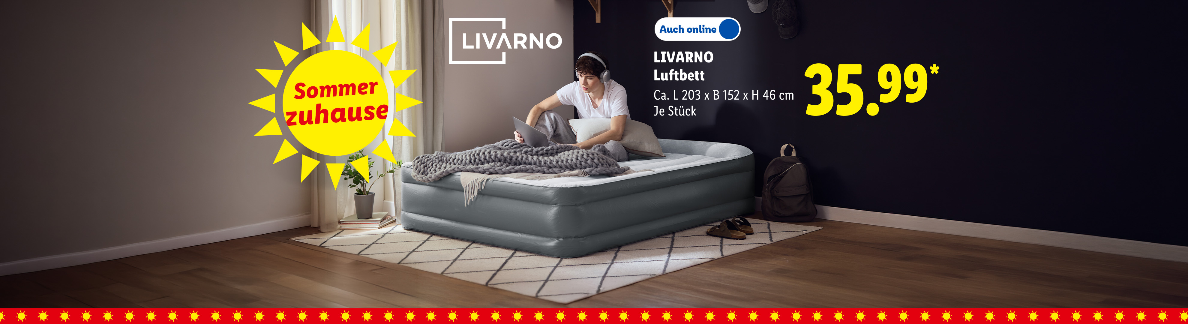 Sommer zuhause: LIVARNO Luftbett, Ca. L 203 x B 152 x H 46 cm, je Stück, Auch online für 35.99 €*.