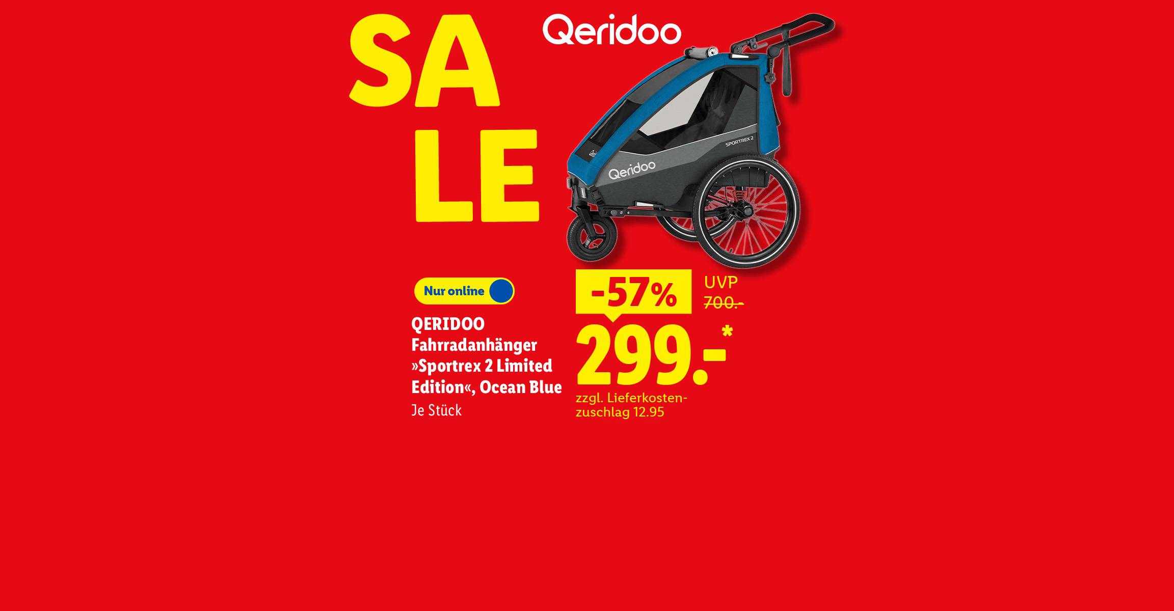SALE: Qeridoo Fahrradanhänger »Sportrex 2 Limited Edition«, Ocean Blue, je Stück 57% günstiger, Nur online für 299.00 €*. zzgl. Lieferkostenzuschlag 12.95 €.