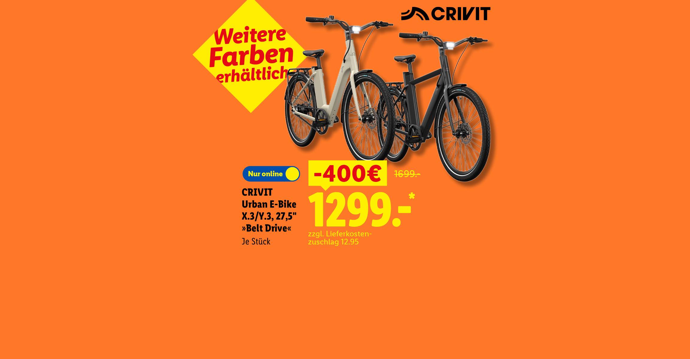 Weitere Farben erhältlich: CRIVIT Urban E-Bike X.3/Y.3 27,5" »Belt Drive«, je Stück 400.00 € günstiger, Nur online für 1299.00 € *. zzgl. Lieferkostenzuschlag 12.95 €.