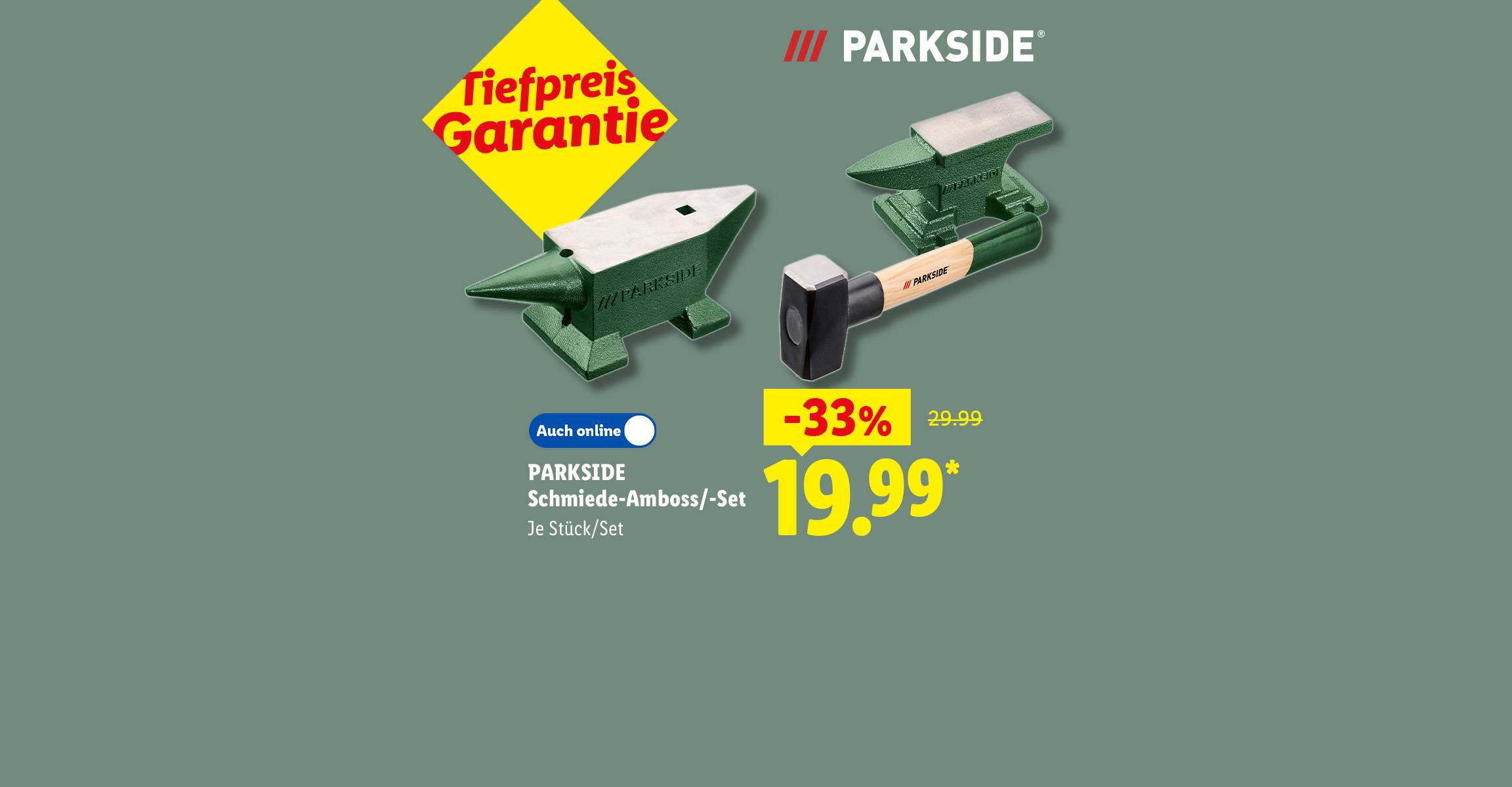 30 Jahre Parkside: PARKSIDE Schmiede-Amboss/-Set, je Stück/Set 33 % günstiger, in der Filiale und online erhältlich für 13.49 €*.