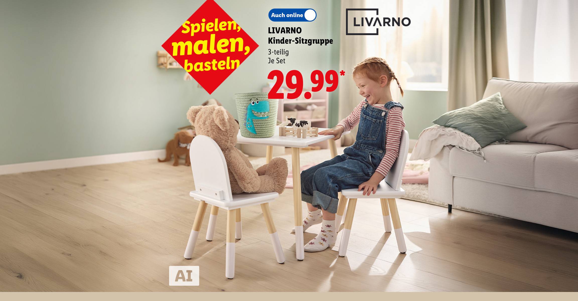 Spielen, malen, basteln: LIVARNO Kinder-Sitzgruppe, 3-teilig, je Set, Auch online für 29.99 €*.