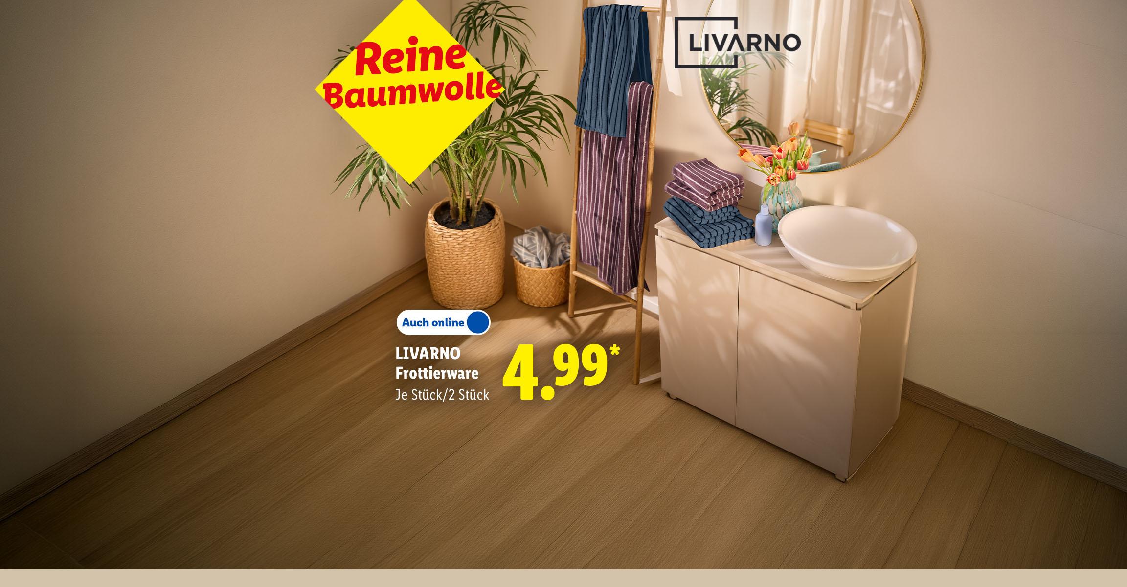 AI-generiert: Reine Baumwolle: LIVARNO Frottierware, je Stück/2 Stück, Auch online für 4.99 € *. AI-generiert