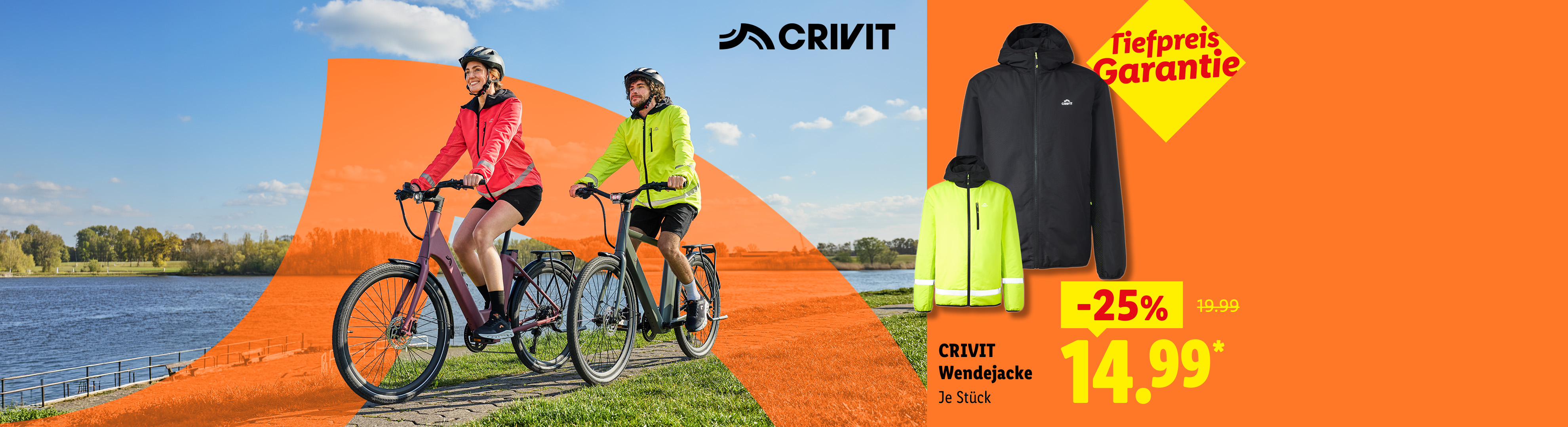Tiefpreis Garantie: CRIVIT Wendejacke, Weitere Variante erhältlich, je Stück -25% günstiger für 14.99 €*.