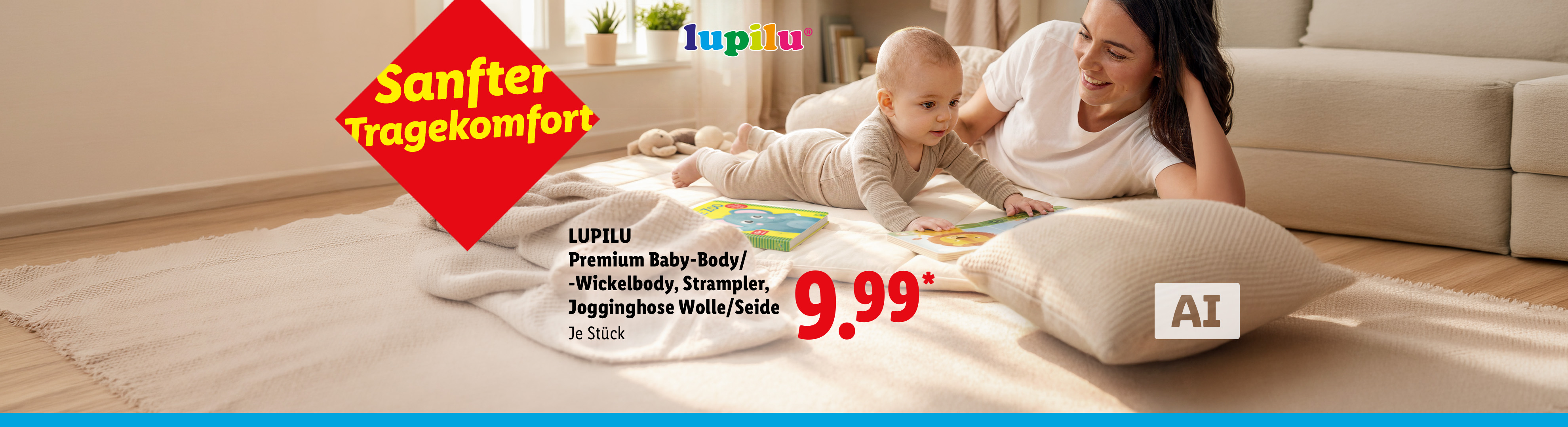 Sanfter Tragekomfort: LUPILU Premium Baby-Body/ -Wickelbody, Strampler, Jogginghose Wolle/Seide, je Stück für 9.99 €*.