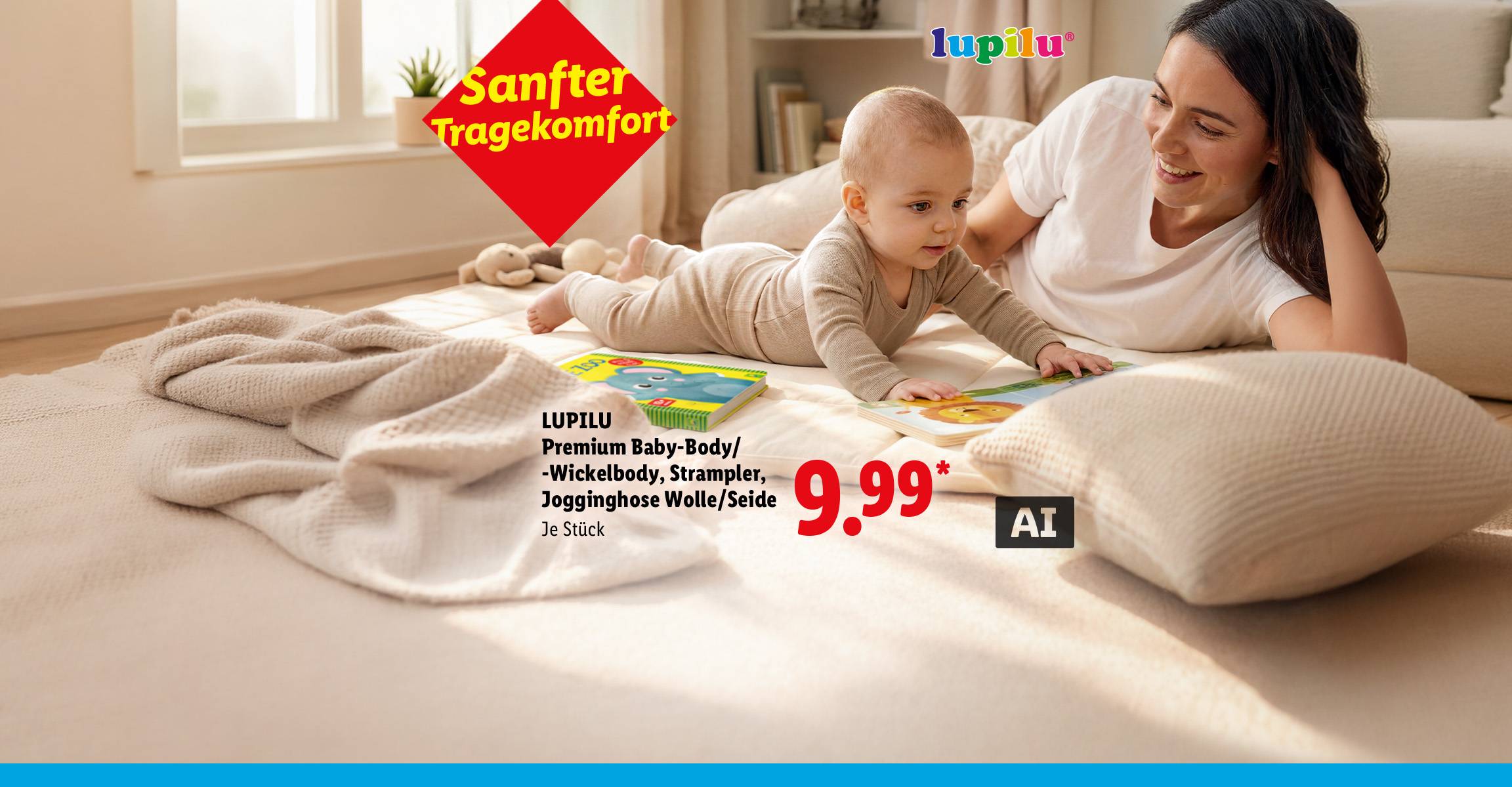 Sanfter Tragekomfort: LUPILU Premium Baby-Body/ -Wickelbody, Strampler, Jogginghose Wolle/Seide, je Stück für 9.99 €*.